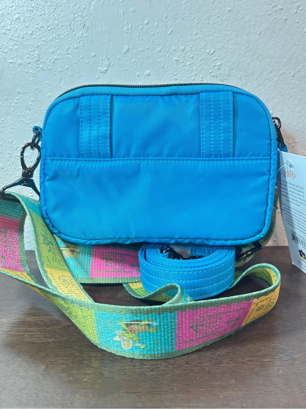 lug Quilted Teal Crossbody with Multicolor Woven Strap - Picture 7 of 8